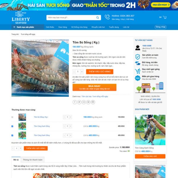 Theme Wordpress bán hàng Hải Sản M203 hình 4