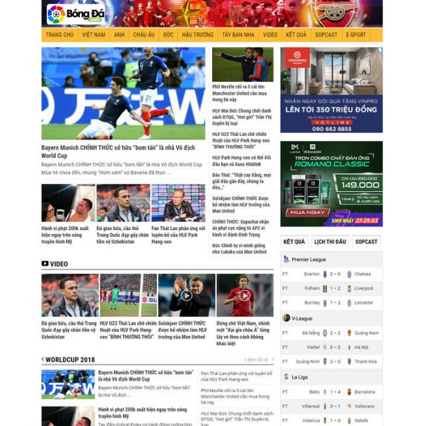 Theme Wordpress Tin Tức Bóng Đá thể thao